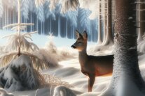 Winterwald mit Reh